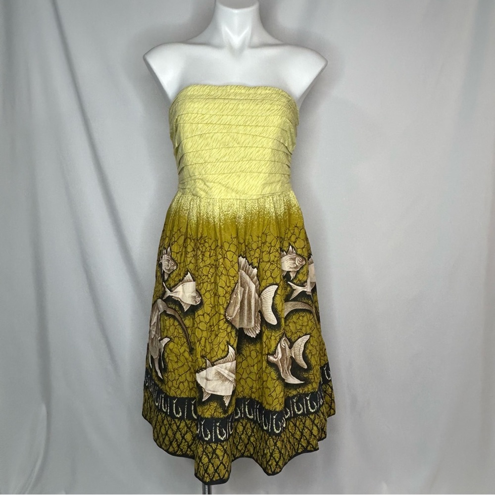 Anthropologie Strapless Yellow Green Floral Sundress